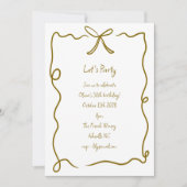 Handgezeichnete Gold Bow Ribbon Border Geburtstags Einladung (Vorderseite)