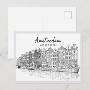 Handgezeichnete Grachtenhäuser Amsterdam Niederlan Postkarte