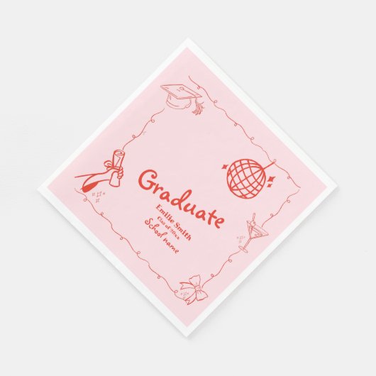 Handgezeichnete Graduierungsparty im Doodles-Stil Serviette (Ecke)