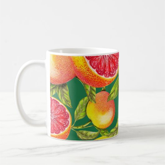Handgezeichnete Grapefruits Nahtloses Muster Kaffeetasse (Links)