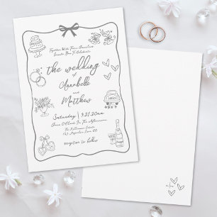 Handgezeichnete graue wunderliche Hochzeit Einladung