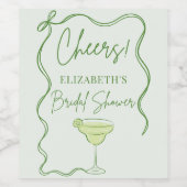 Handgezeichnete Green Ribbon Bow Rahmen Cheers Bri Weinetikett (Einzelnes Label)