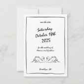 Handgezeichnete Grenz-Swan-Illustration Doodles Ch Save The Date (Vorderseite)
