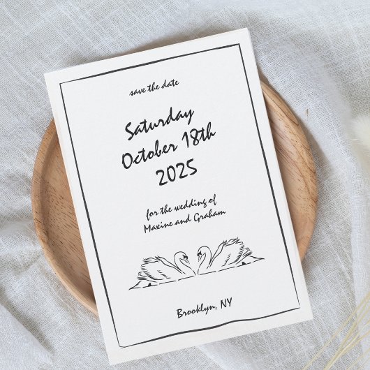 Handgezeichnete Grenz-Swan-Illustration Doodles Ch Save The Date