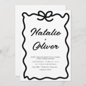 Handgezeichnete Grenzbrühe Schwarz-Weiß-Hochzeit Einladung (Vorne/Hinten)