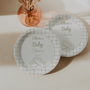 Handgezeichnete grüne Babyparty 'Brötchen im Ofen' Pappteller