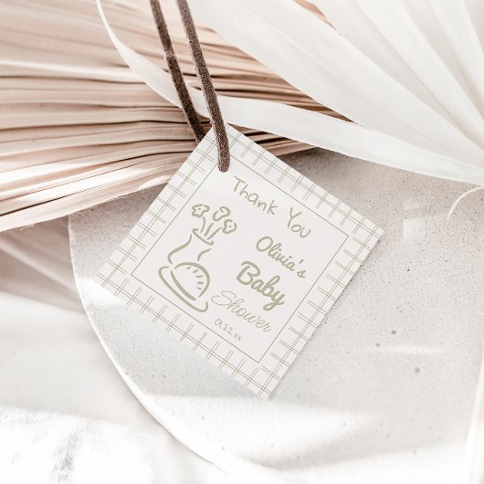 Handgezeichnete grüne Bun in der Oven-Baby-Dusche Geschenkanhänger