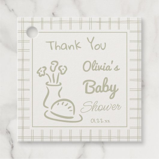 Handgezeichnete grüne Bun in der Oven-Baby-Dusche Geschenkanhänger (Vorderseite)