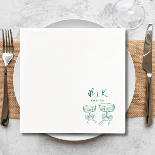 Handgezeichnete grüne Cocktail-Hochzeit Serviette