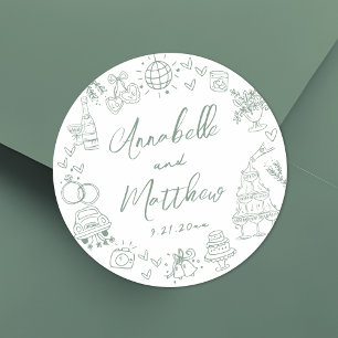 Handgezeichnete grüne fantastische Hochzeit Runder Aufkleber