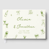 Handgezeichnete grüne Hochzeit Gästebuch (Vorderseite)