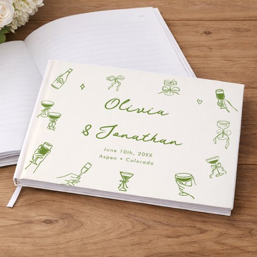 Handgezeichnete grüne Hochzeit Gästebuch
