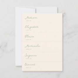 Handgezeichnete grüne Hochzeitstelle Platzkarte DI