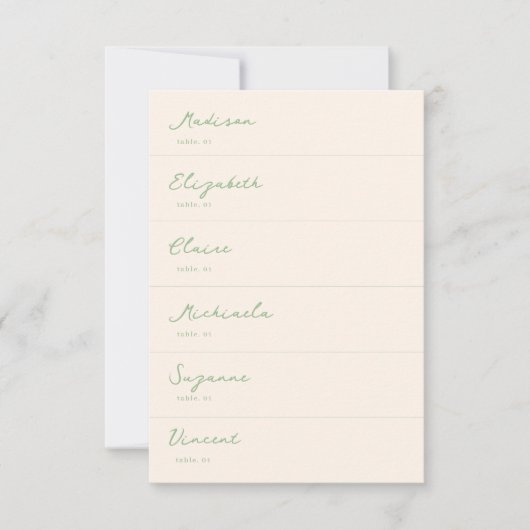 Handgezeichnete grüne Hochzeitstelle Platzkarte DI (Vorderseite)