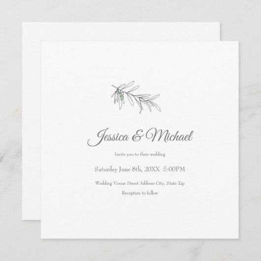 Handgezeichnete grüne Olive-Blätter Einladung (Vorne/Hinten)