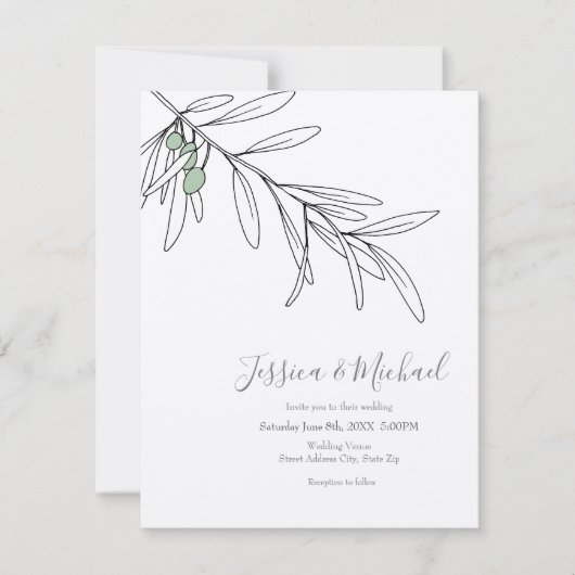 Handgezeichnete grüne Olive-Blätter Einladung (Vorderseite)