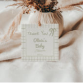 Handgezeichnete grüne Retro Gingham Bow Babydusche Geschenkanhänger