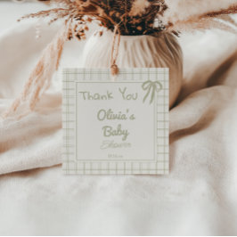 Handgezeichnete grüne Retro Gingham Bow Babydusche Geschenkanhänger