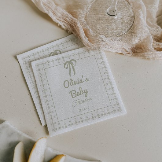 Handgezeichnete grüne Retro-Gingham-Schleife Baby- Serviette