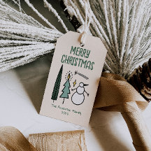 Handgezeichnete grüne Weihnachtsbäume Schneemann