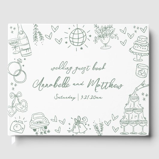 Handgezeichnete grüne Whimsikensehen Gästebuch (Vorderseite)