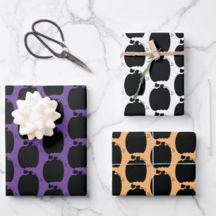 Handgezeichnete Halloween-Kürbisse Orange Schwarz Geschenkpapier Set