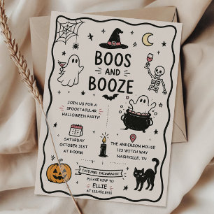 Handgezeichnete Halloween-Party mit Grusel und Alk Einladung