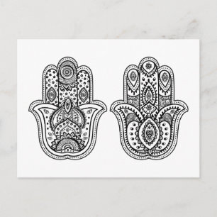 Handgezeichnete Hamsa mit Ornamenten Postkarte