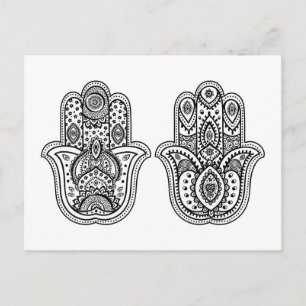 Handgezeichnete Hamsa mit Ornamenten Postkarte