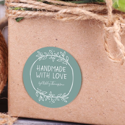 Handgezeichnete Handarbeit mit Liebe Personalisier Runder Aufkleber