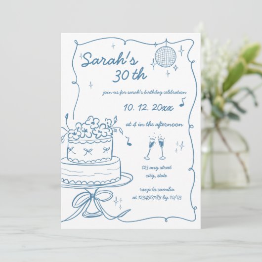 Handgezeichnete handgeschriebene Schrift Geburtsta Einladung (Stehend Vorderseite)