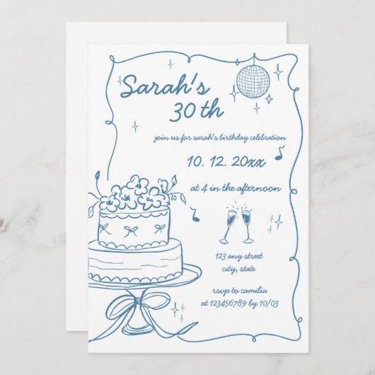 Handgezeichnete handgeschriebene Schrift Geburtsta Einladung (Vorne/Hinten)