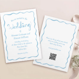 Handgezeichnete hellblaue Wavy Frame QR UAWG Weddi Einladung