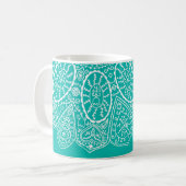 Handgezeichnete Henna Circle Design Helle Pool Bla Kaffeetasse (Vorderseite Links)