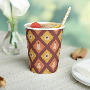 Handgezeichnete Herbst-Diamant-Musterpapiertafeln Pappbecher