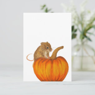 Handgezeichnete Herbstmaus auf Kürbis-Flatcard Dankeskarte