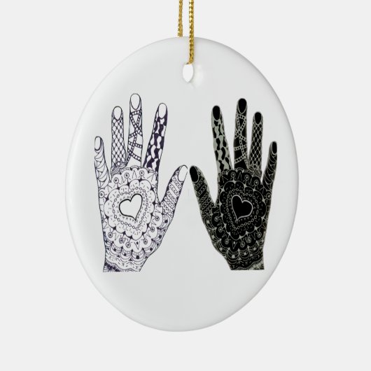 Handgezeichnete Herz-Hände Keramik Ornament (Rechts)