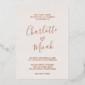 Handgezeichnete Herz-Rose Goldfilm Blush-Hochzeit Folieneinladung (Vorderseite)