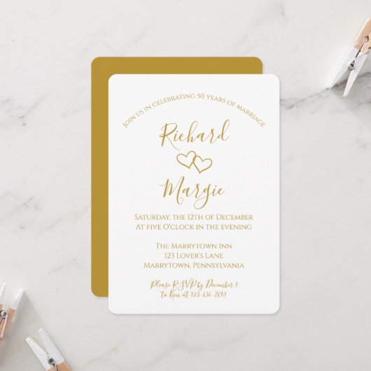 Handgezeichnete Herzen 50. Hochzeitsjubiläum Party Einladung (Vorderseite/Rückseite Beispiel)