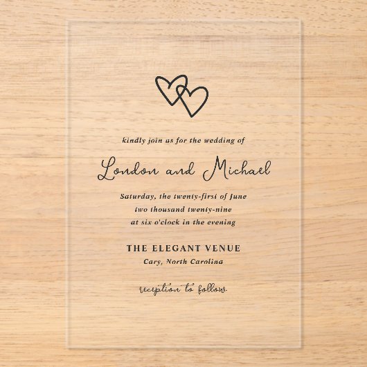 Handgezeichnete Herzen Doodle Moderne Hochzeit Acryleinladungen (Vorderseite)