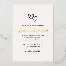 Handgezeichnete Herzen Doodle Moderne Hochzeit Folieneinladung