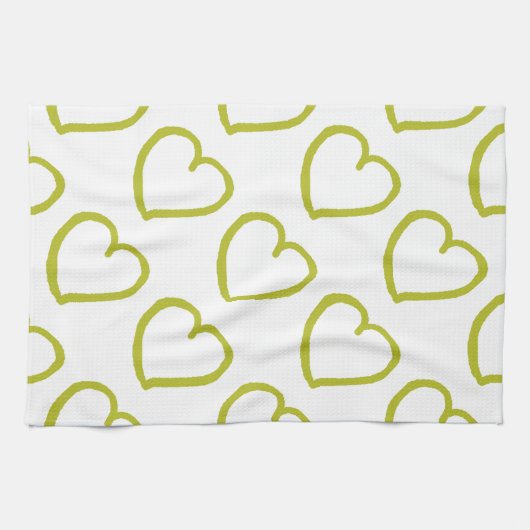 Handgezeichnete Herzen grün auf Weiß Küchentuch (Horizontal)