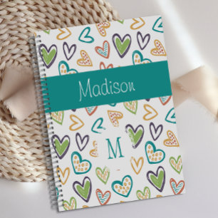 Handgezeichnete Herzen Mehrfarbig Trendy Monogramm Planer