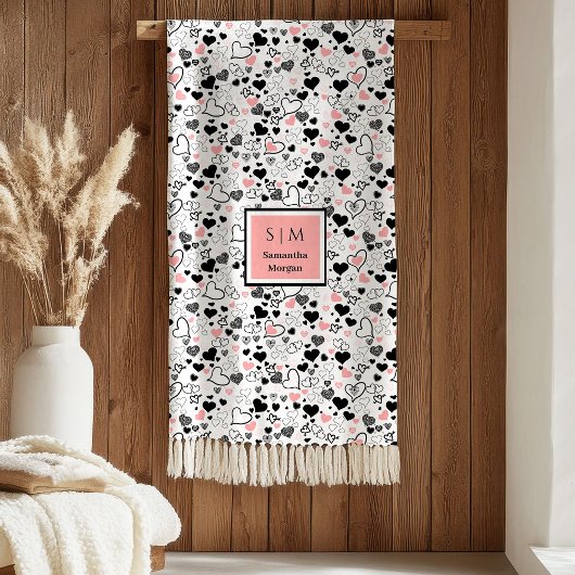 Handgezeichnete Herzen Romantisches Hochzeitsliebe Fleecedecke