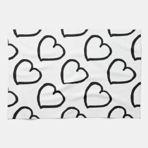 Handgezeichnete Herzen schwarz auf weiß Küchentuch