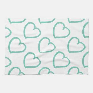 Handgezeichnete Herzen sind blau auf Weiß Küchentuch