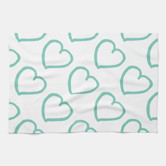 Handgezeichnete Herzen sind blau auf Weiß Küchentuch (Horizontal)