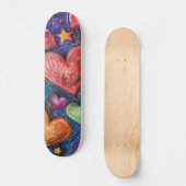 Handgezeichnete Herzen und Sterne Skateboard (Vorderseite)