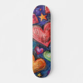 Handgezeichnete Herzen und Sterne Skateboard (Vorne)