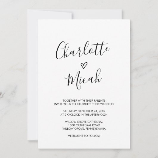 Handgezeichnete Herzhochzeit Einladung (Vorderseite)